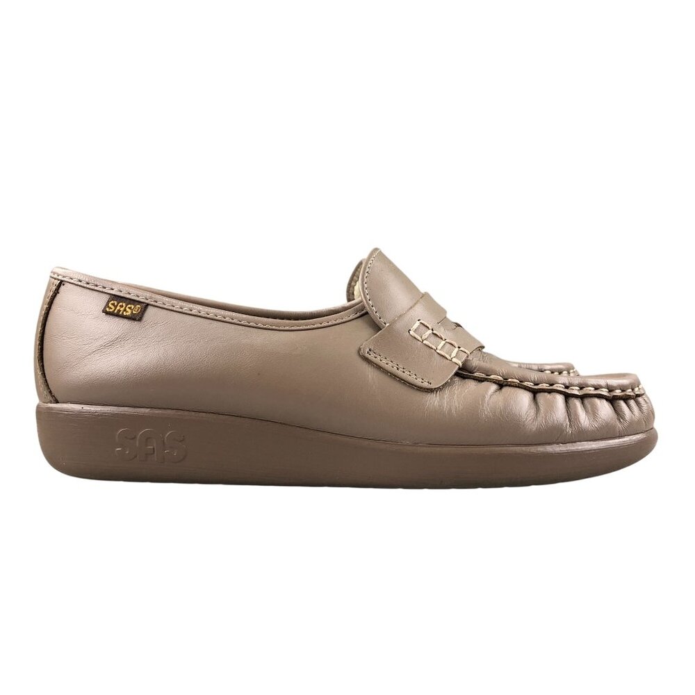 SAS USA Womens Size 7M Classic Slip On Mocha Brown Leather Snug Moccasin Loafers